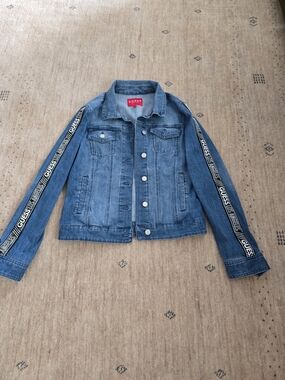 GUESS Blue Denim Jacket with Branded Sleeve Stripes